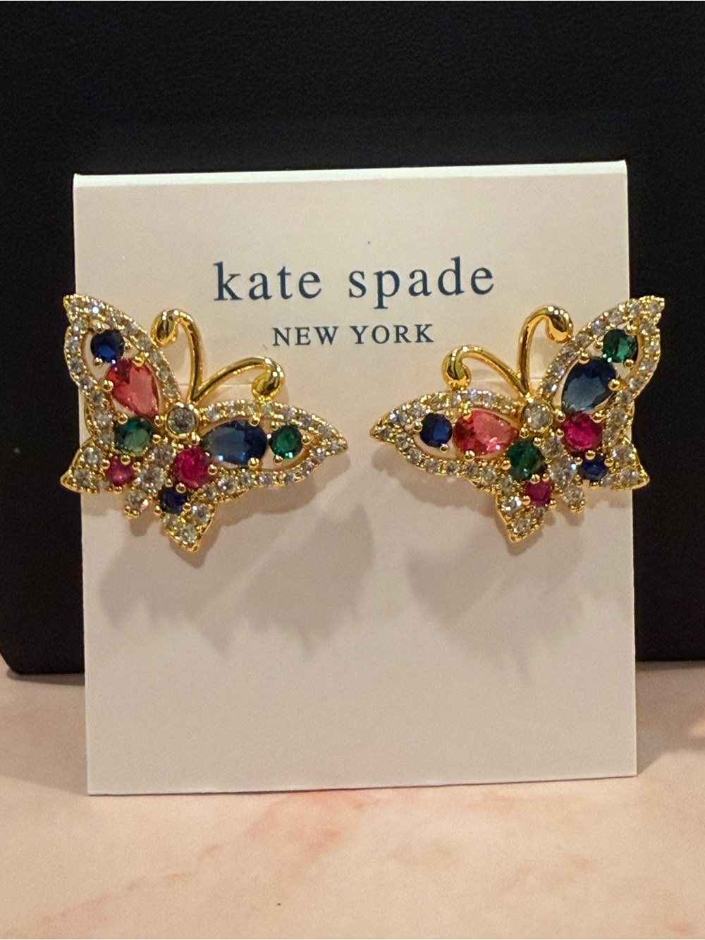kate spade |♠️| Gold Plated Multicolor Butterfly Crystal Stud Earrings | Sm/Med